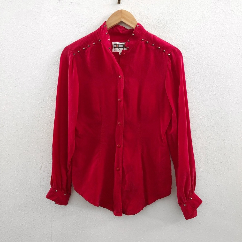 HAIRSTON ROBERSON Vintage Ropa 100% Rayon‎ Long Sleeve Shirt Size P